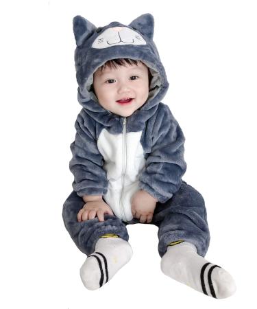 Doladola Unisex Baby Onesies Animal Cartoon Cat Jumpsuits Toddler's Hooded Rompers Outfit 12-18 Months Black Cat