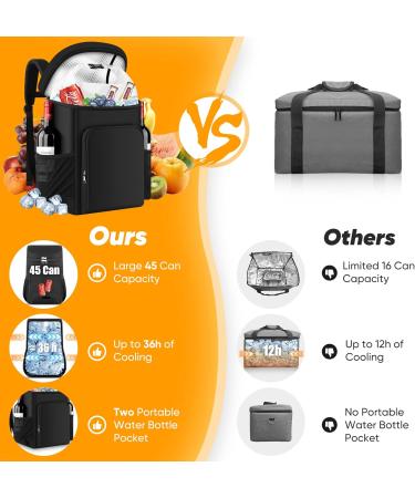 Insulated Leak Proof AUSQI Backpack Cooler - 45 Cans, Waterproof Thermal Bag - Portable & Lightweight, Ideal for Travel, Camping, Beach - Black - Buy Online on SooperMarket.com