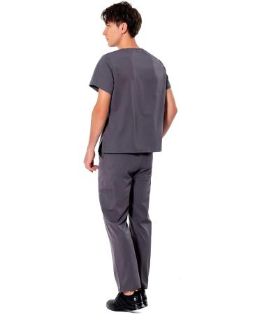 Men's 4-Way Stretch Athletic Scrub Set - Grey V-Neck Top & Cargo Pant - Size Medium - Buy Online on SooperMarket.com