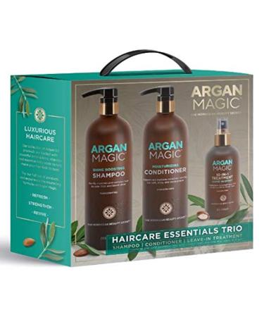 ARGAN MAGIC Hair Care Essentials Trio - Shine Boosting Shampoo | Moisturizing Conditioner | 10 in 1 Leave in Spray | Restores Shine & Elasticity | Hydrates | Detangles | Made in USA (32 oz / 8 oz)