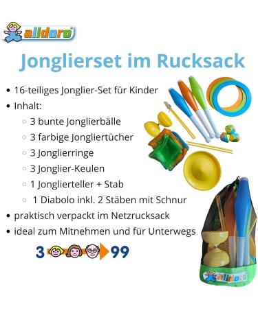 Alldoro 60130 Juggling Set in Backpack - 16-Piece Juggling Game with Diabolo for Kids & Beginners (Ages 3+) | Fun International Shipping Available - Buy Online on SooperMarket.com