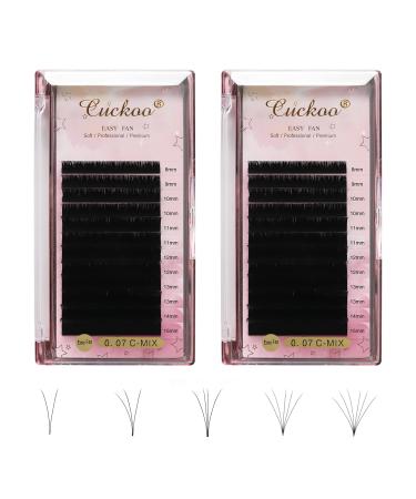 Cuckoo Volume Eyelash Extensions 0.07mm C Curl 8-15 Mixed Length Easy Fan Lash Extensions 2 Trays Auto Rapid Blooming Self Fanning Volume Extensions Supplies For Profession Use Only 0.07C-Easy Fan Lashes 2 trays-12Rows 8...