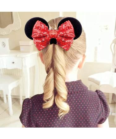 Mouse Ears Sequin Velvet Hair Scrunchies Set - Black, Red, Pink - Buy Online on SooperMarket.com