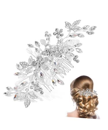 Mikinona Rhinestone Tuck Comb Flower Side Comb Side Combs Bridal Hair Comb Weeding Bride Hair Accessories Wedding Accessories Hair Comb for Women Rhinestone Leaf Hairpin Hair Jewelry Metal