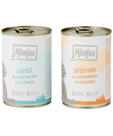 Mjamjam - Premium wet food for cats - Monopacle I - with chicken and turkey 6 -pack (6 x 400 g) grain free with extra meat mix 400 g (6 Pack)