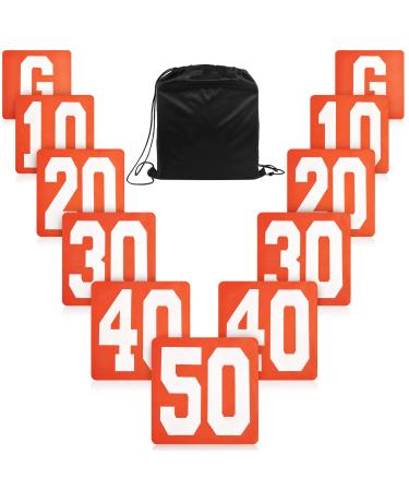 Set of 11 Football Yard Markers High Visibility Football Field Yard Line Markers Orange Football Down Marker Yardage Field Line Marker 12 Inch Football Markers with Carrying Bag for Sporting Training