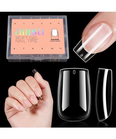 AILLSA Short Square Nail Tips - 504pcs Clear Soft Nail Tips Full Cover Gel Nails Tips Pre-shaped Acrylic for Extensions Easy for Home DIY Nail Salon 12 Sizes