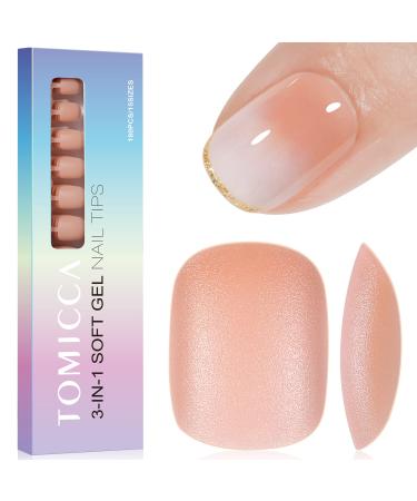 TOMICCA Extra Short Oval Nail Tips 180PCS Soft Gel Nails Tips 3 in 1 Base Coat Coverage No Filed pre-colored Press on nail tips Matte Full Coverage Nail Tips for Nail Art Extensions15 sizes-Nude Extra Short Oval-nude