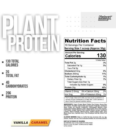 Nutrex Natural Plant Protein Vanilla Caramel 1.2 lb - Vegan Protein Powder for Muscle Growth & Recovery - Buy Online on SooperMarket.com