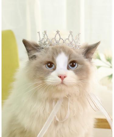 Lovelyshop Pet Series Silver Plated Royal Rhinestone Pearl Full Round Dog/Cat Crown for Rolyal Family Costume Hair Accessories-Small Size Small Silver