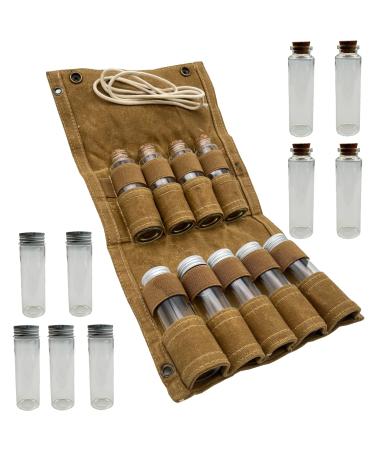 JK Portable Camping Seasoning Storage Bag with 9 Spice Jarsfor Camping, Parties and Outdoor BBQs khaki
