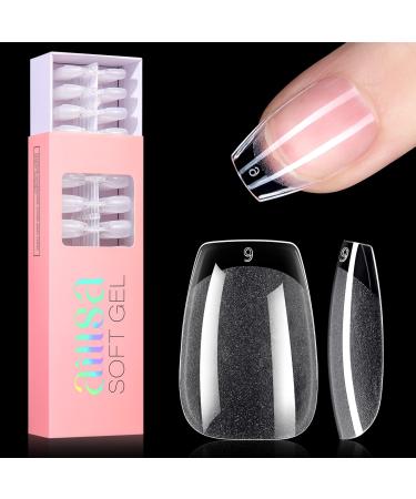 AILLSA Short Coffin Nail Tips - Press On Half Matte Pre-filed Soft Gel Full Cover Nail Tips False Fake Coffin Nails Clear Acrylic Gelly Tips for DIY Nail Extensions 360 PCS 12 Sizes With Gift Box EX Short Coffin 360PCS