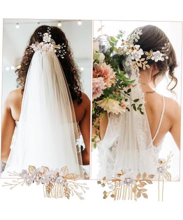 PLAFOPE 1 Set Comb Set Bride Side Combs Hair Decorations U Shaped Hair Pins Rhinestones Wedding Side Comb Wedding Hair Pins Wedding Veil Combs Flower Bridal Combs Hair Flowers Pearl White - Buy Online on SooperMarket.com