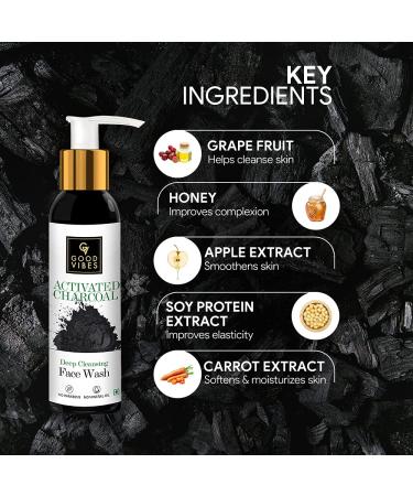Good Vibes Activated Charcoal Deep Cleansing Face Wash | Acne & Oil Control Cleanser for All Skin Types | Paraben & Mineral Oil Free | 200 ml - Buy Online on SooperMarket.com