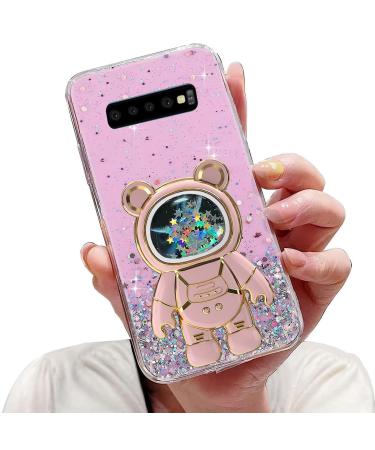 Tivenfezk Nadoli for Samsung Galaxy S10 Treibsand B r Astronaut Hidden Stand Shell caricature glitter astronaut stand Soft silicone bling mobile phone case.