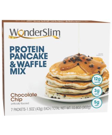 WonderSlim Protein Pancake & Waffle Mix, Chocolate Chip - 12g Protein, 5g Fiber, 3g Sugar (7ct) Chocolate Chip 7 Count (Pack of 1)