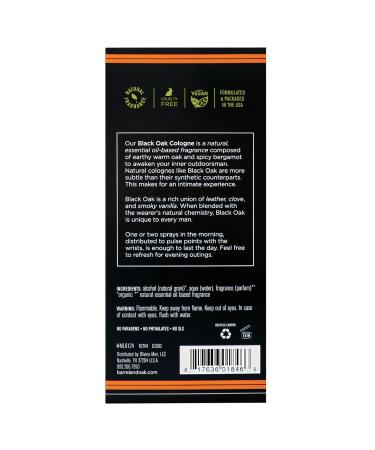 Barrel and Oak - Natural Fragrance Cologne Cologne for Men Eau de Cologne Essential Oil-Based Scent Warm Oak & Spicy Bergamot Subtle Earthy Fragrance Paraben & SLS Free (Black Oak 2.7oz) - Buy Online on SooperMarket.com