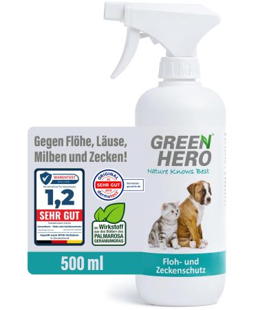 Greenhero flea and tick protection 500 ml The tick spray and flea remedy for dogs and cats effective flea spray for direct use on the animal in acute infestation or for protection