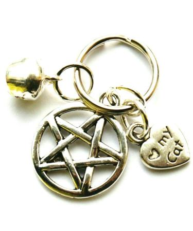 Cat Collar Charms Pentagram Silver Bell I Love My Cat