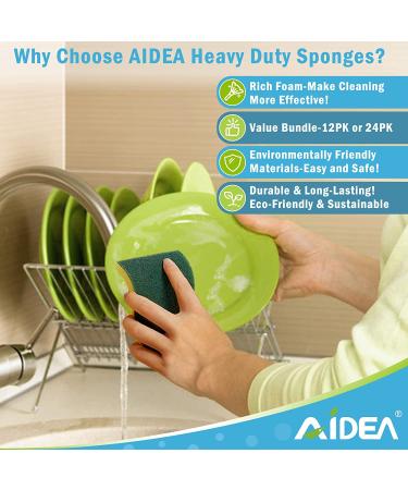 AIDEA Heavy Duty Scrub Sponge-12 Count | Stink Free Eco Scrub Pads for Effortless Cleaning | Dishes, Pots, Pans | 4.3 x 3.12 x 1.2 | Pack of 1 - Buy Online on SooperMarket.com