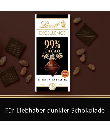 Lindt Excellence 99% Cocoa - Extra Strong Dark Chocolate | 50g Vegan Bitter Chocolate Gift | Intensive Cocoa Taste 2023 - Buy Online on SooperMarket.com
