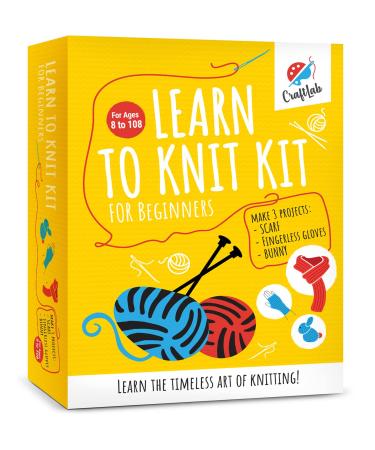 CraftLab Knitting Kit for Beginners, Kids and Adults Includes All Knitting Supplies: Wool Yarn, Wooden Knitting Needles, Yarn Needle and Instructions  Fantastic Gift