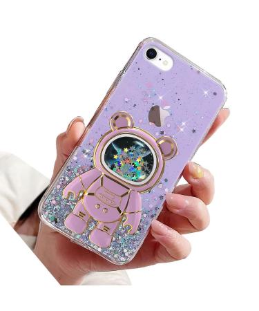 Rnrieyta Miagon B r Astronaut Stand Cover Glitzer for iPhone 6s/6 Cute Girls D nn Crystal protective cover Treisand Bling Transparent Case Bumper with astronaut Halter Kickst nder purple iPhone 6s/6 purple