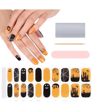 Kalolary Halloween Gel Nail Polish Stickers 20PCS Nail Adhesive Wrap Full Wraps Gel Nail Strips with Nail File and Stick for Halloween Nail Art Decor (UV/LED Lamp Required) (F)