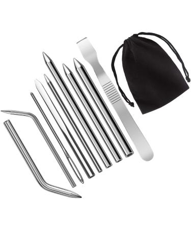 LUTER 9pcs Paracord Stitching Set FID Stainless Steel Lacing Needle with a Smoothing Tool in a Velvet Bag for Leather Weaving and Paracord Bracelet