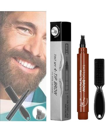 Elmys Beard Filling Pen Waterproof Beard Filling Pen Kit Long Lasting Coverage Beard Pencil Filler for Men Black Shape & Define Your Beard Natural (Reddish Brown)