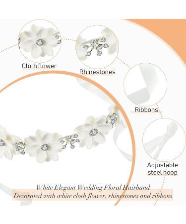 Syhood 2-Piece Elegant White Flower Headband with Ribbon and Rhinestones for Girls - Perfect for Weddings, Parties, and Special Occasions - Buy Online on SooperMarket.com
