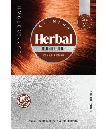 AATMANA Herbal Copper Brown Henna Hair Color 100g | Natural Hair Dye with 9 Herbs for Men & Women | Makes Hair Soft & Shiny - Buy Online on SooperMarket.com