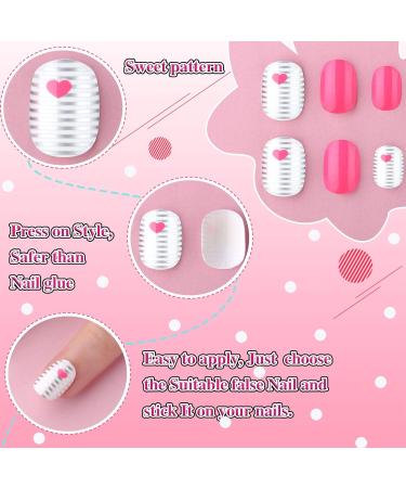 168 Pieces Girls Press on Nails for Kids Gift - Dark Pink Theme | Full Cover Short False Fingernails for Children - Nail Design Decoration - Buy Online on SooperMarket.com