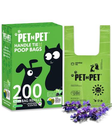 PET N PET Dog Poop Bags with Tie Handles - 200 Counts Lavender Scented - USDA Certified 38% Biobased - 8" x 15" Poo Bags Dogs - Completely Leak Proof Doggy Poop Bag Lavender Scented 1 count (Pack of 200)
