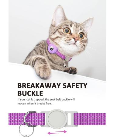 Shop Airtag Cat Neck Band | Reflective Kitten Collar with Holder & Bell | Light Tracker for Young Cats - Purple - Buy Online on SooperMarket.com