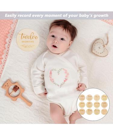 NPQ 12 Pcs Baby Monthly Milestone Cards - Wooden Baby Announcement Signs for New Parents | Baby First Year Growth Photo Props - Newborn Photography Gift Set - Buy Online on SooperMarket.com