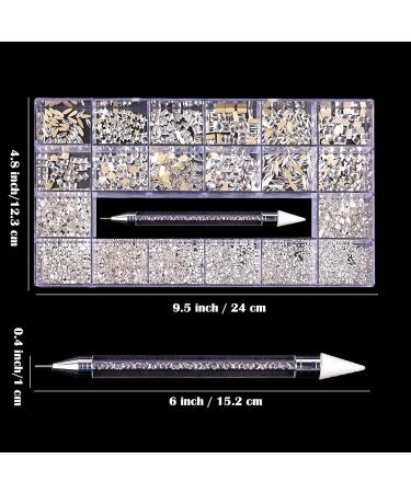 Nail Rhinestones Kit - 600 Iridescent Diamonds + 2500 Flat AB Rhinestones for Nail Art, Shoes, Clothes, and Jewels | DIY Crafts Gemstones Set - Buy Online on SooperMarket.com
