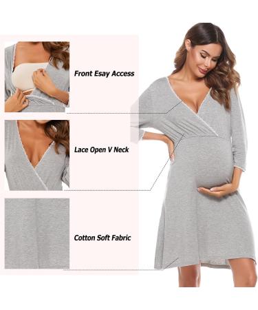 Sykooria Women's Cotton Nursing Nightdress with 3/4 Sleeves - Grey XL - Buy Online on SooperMarket.com