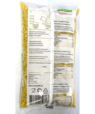 2x 500g ALFABETO ABC NR313 DRY PASTA 100% DURUM WHEAT PREMIUM SEMOLINA MACARONI TARTU MILL 1Kg - Buy Online on SooperMarket.com