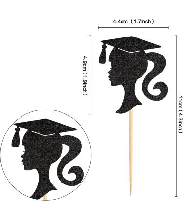 Cyodoos 24pcs 2024 Girl Graduation Theme Black Cupcake Toppers Girl Graduate Silhouette Cupcake Picks 2024 Students Graduation Theme Party Cake Decorations Supplies Graduation2 - Buy Online on SooperMarket.com
