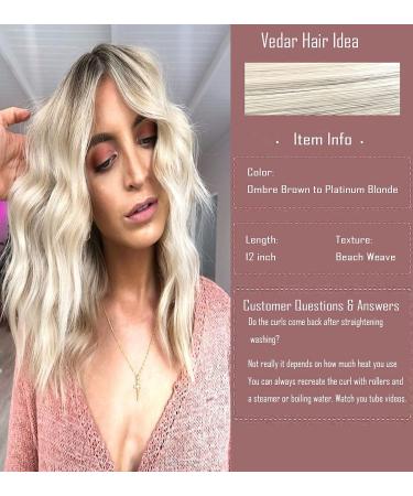 VEDAR Platinum Blonde Short Curly Ombre Wig - 12 Inch Synthetic Hair for Women #031-12 - Buy Online on SooperMarket.com