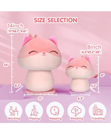 Mewaii 14'' Soft Pink Fox Mushroom Pillow Stuffed Animal Plush - Cuddly Squishy Toy for Kids | Pink Fox 14 Inch - Buy Online on SooperMarket.com