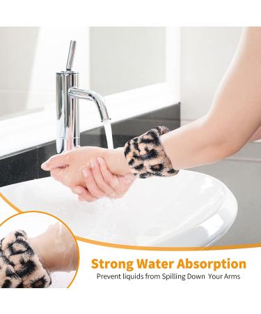 Leopard Print Spa Wristband Set for Athletes/Women/Girls - 8pcs Soft Coral Velvet Towels for Makeup/Sweat Absorption - Buy Online on SooperMarket.com