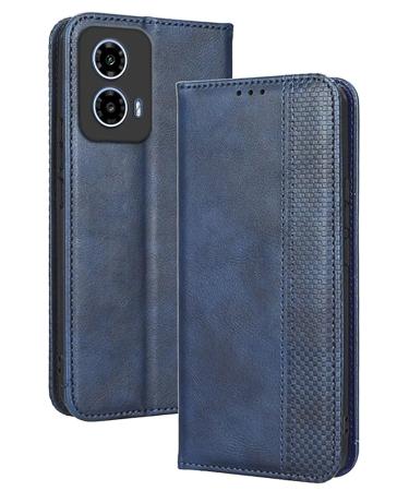 RankOne Flip Leather Case Cover for Motorola Moto G34 (6.5" Inches) Blue Motorola Moto G34 Blue