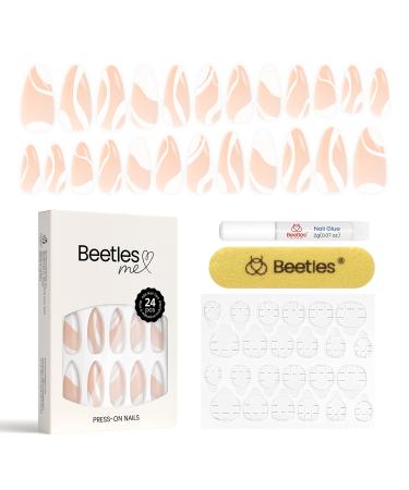 Beetles Press On Nails Classic Swirl Nails 24PCS Full Cover White Nude Fake Nails Glue-on Nails for Women Stick on Nails with Glue and Nail File Gift for Girls A-Swirl Nails