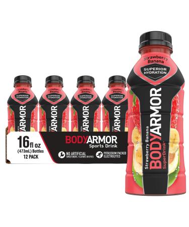 BODYARMOR Sports Drink Sports Beverage, Strawberry Banana, Natural Flavors With Vitamins, Potassium-Packed Electrolytes, No Preservatives, Perfect For Athletes, 16 Fl Oz (Pack of 12)