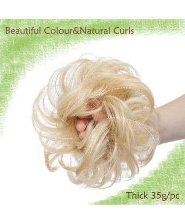 Golden & Bleach Blond Updo Ponytail Hair Extension | Messy Bun Scrunchie Curly Wavy Hairpiece for Women - 35g - Buy Online on SooperMarket.com