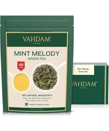 Vahdam Mint Melody Green Tea (200g) peppermint tea with pure green tea leaves |Gluten -free |Fresh & directly from the source in India |Broot called/iced tea