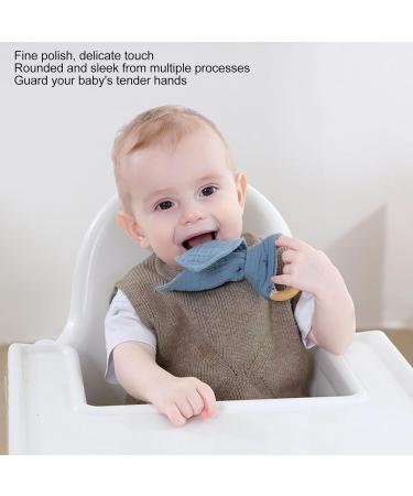 Wooden Teething Toy Ring with Colored Cotton Yarn - Blue & Black Teething Bracelet for Babies - Hand Grip Training - Buy Online on SooperMarket.com