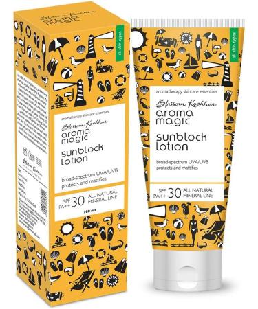 Blossam Kochhar Aroma Magic Sun Block Lotion SPF 30 PA ++ Broad Spectrum UVA / UVB protects and mattifies - 100 Gram - Buy Online on SooperMarket.com